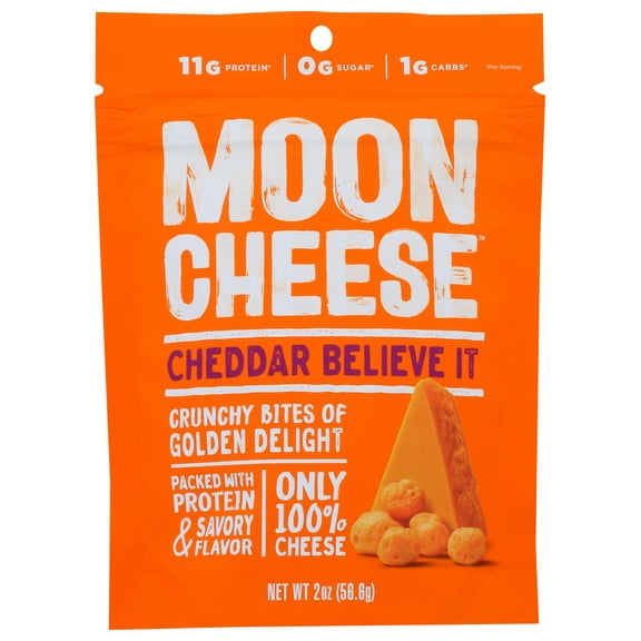 Moon Cheese Cheddar Believe It, 2 Ounce, 3-Pack, Crunchy, Protein Rich Cheese Snack, Keto Friendly, 100% Real Cheese