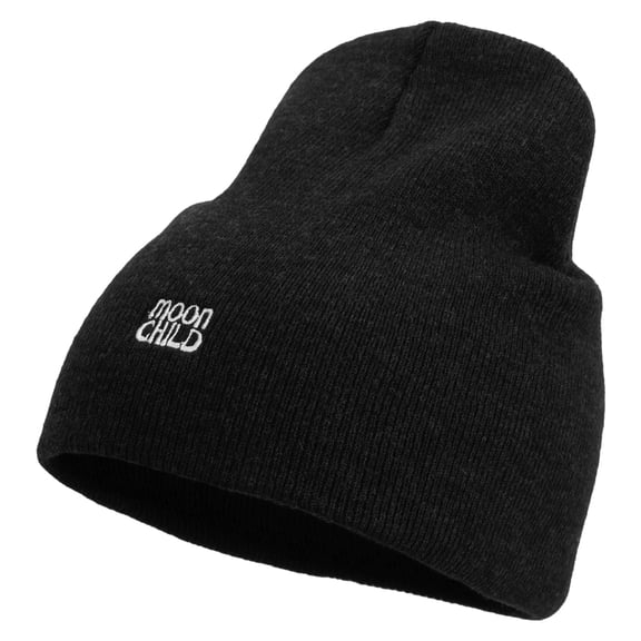 Moon Child Embroidered 8 inch Acrylic Short Blank Beanie - Black OSFM