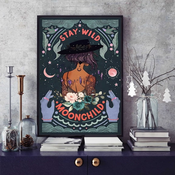 Moon Child Poster, Wicca Poster, Witchcraft Poster, Wild Moon child ,Interior wall decoration, living room, bedroom, kitchen, art deco frameless 12x16inch