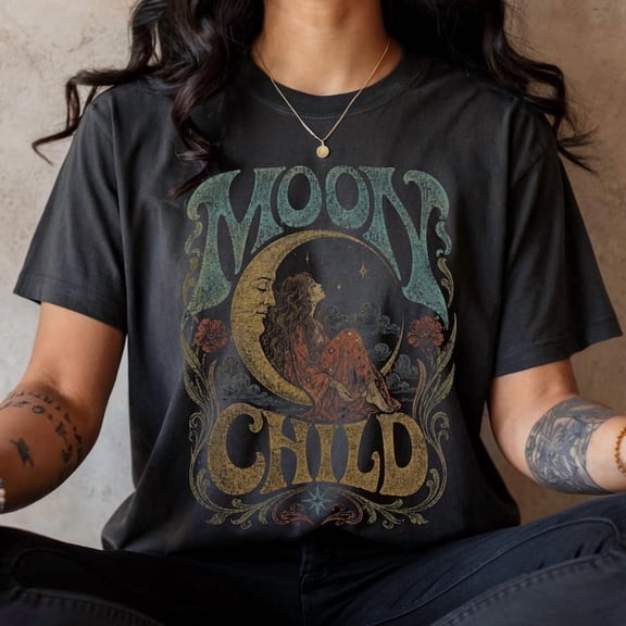 Moon Child Shirt | Vintage Celestial Boho Tee | 70s Psychedelic Moon Graphic T-Shirt | Mystical Hippie Gift