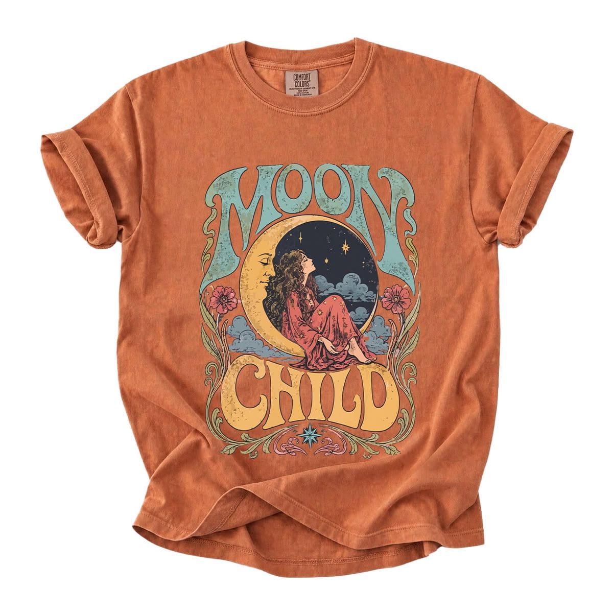 Moon Child Vintage Celestial Boho Woman Crescent Moon T-Shirt - Walmart.com