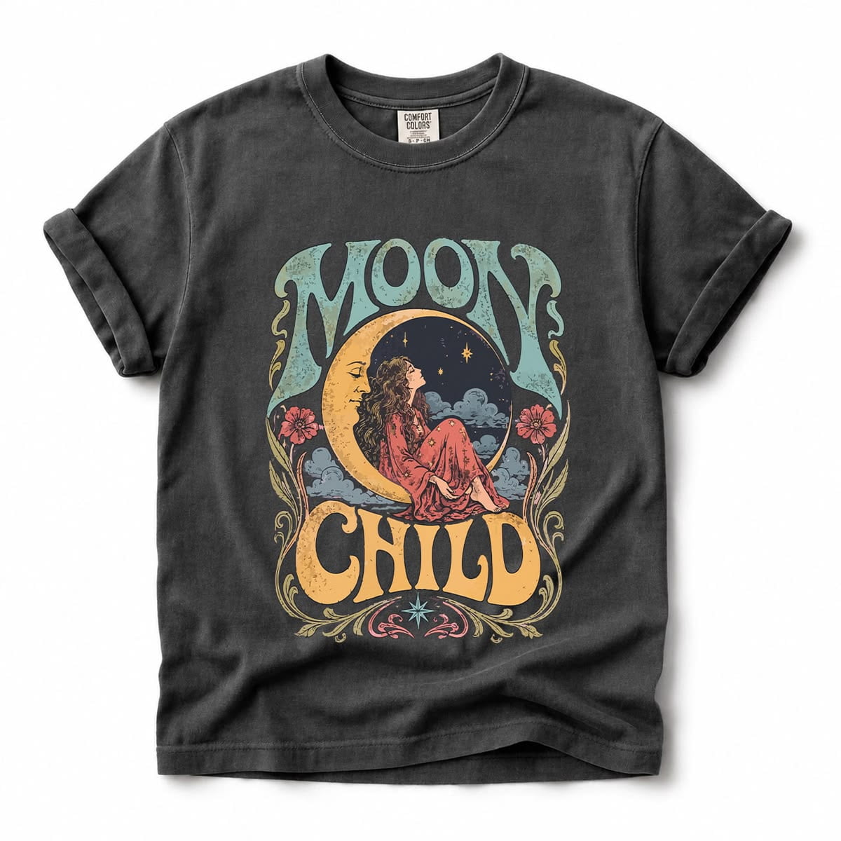 Moon Child Vintage Celestial Boho Woman Crescent Moon T-Shirt - Walmart.com