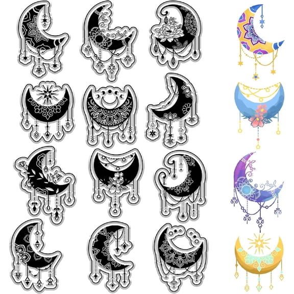 Moon Clear Stamps Datura Star Rubber Silicone Stamp Seal Transparent Silicone Stamps for Journaling Card Making DIY Scrapbooking Handmade Photo Album