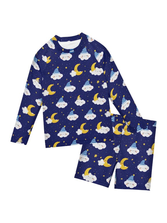 Moon Cloud Pattern Boys' Bathing Suit UPF 50+ Boys' Rash Guard Sets Stretchy Quick Dry 3T-10T