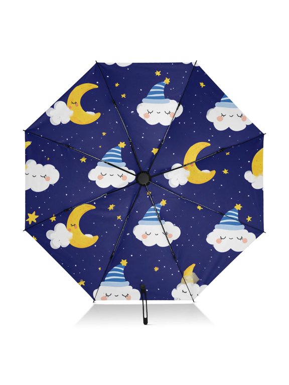 Moon Cloud Pattern Umbrella Folding Sun Umbrella Travel Auto Open Close Large UV50+ 40in