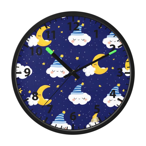 Moon Cloud Pattern Wall Clock 12 Inch Voice Activated Night Light Silent Non Ticking