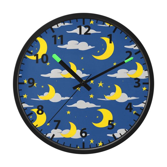 Moon Cloud Pattern Wall Clock 12 Inch Voice Activated Night Light Silent Non Ticking