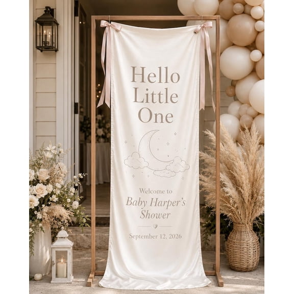 Moon Cloud Satin Welcome Banner, Custom Neutral Party Sign, Personalized Event Backdrop