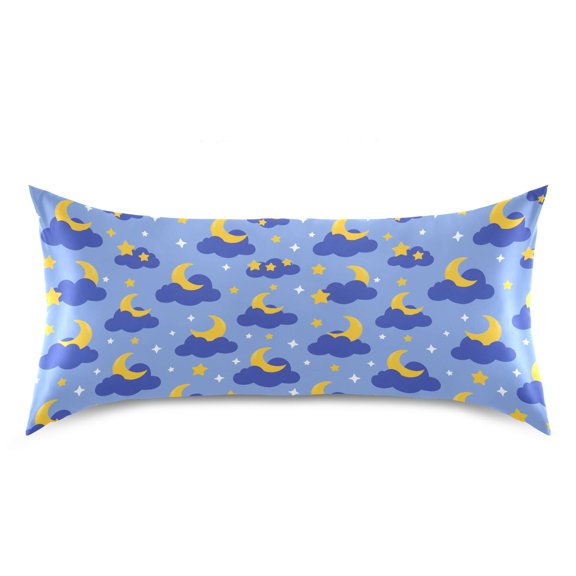 Moon Cloud Star Pattern Pillow Case Standard Size Silky Satin Pillow Cover for Bedroom 20x26 Inch
