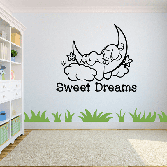 Moon Cloud Stars Sweet Dreams Good Night Dream Quotes Cute Sleeping Vinyl Design Wall Sticker Art Decal Boys Girls Kids Toddler Room Bedroom Nursery Kinder Decors Stickers Decoration Size (18x20 inch)
