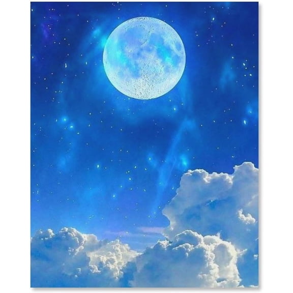 Moon over Clouds Canvas Decor Painting Cute Dreamy Spiritual Meditation Art Panel Wall Picture Poster Wall Decor Sofa Background Painting Entrance Wall Decor Painting 12x16 inch Unframed