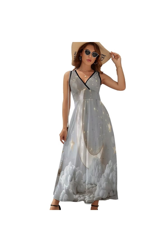 Moon Clouds Dress Fashion Boho Beach Long Dresses Female Party Printed Maxi Dress