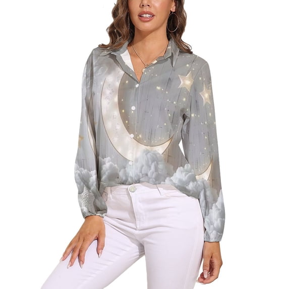 Moon Clouds Long Sleeve Blouse Woman Streetwear Casual Shirts Summer Oversize Woman Streetwear Clothing Birthday Present