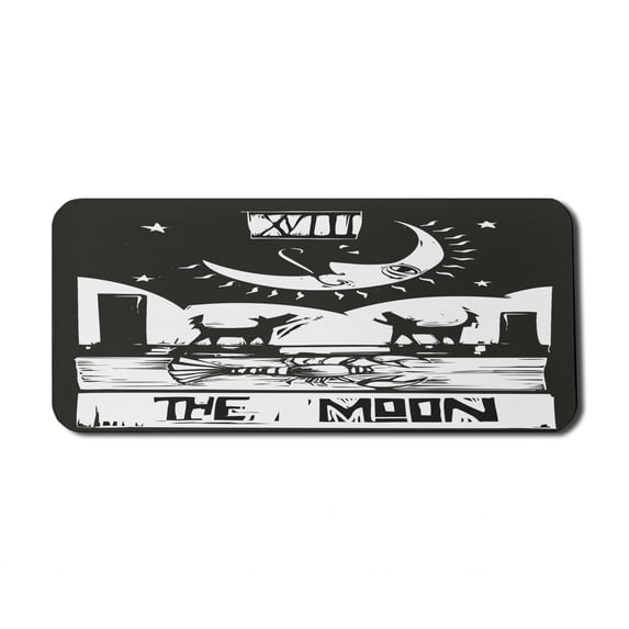 Moon Computer Mouse Pad, Brown White Drawing Lobster Wolves Crescent Moon Stars Tarot Card Design, Rectangle Non-Slip Rubber Mousepad X-Large, 35" x 15" Gaming Size, Charcoal Grey White, by Ambesonne