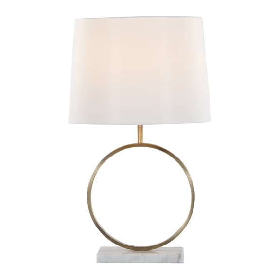 Moon Contemporary Table Lamp - White Marble Base, Gold Metal Accent, White Linen Shade