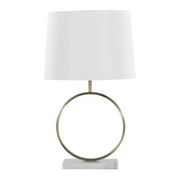 Moon Contemporary Table Lamp in White Marble, Gold Metal and White Shade by LumiSource