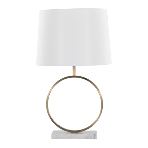 Moon Contemporary Table Lamp in White Marble, Gold Metal and White Shade