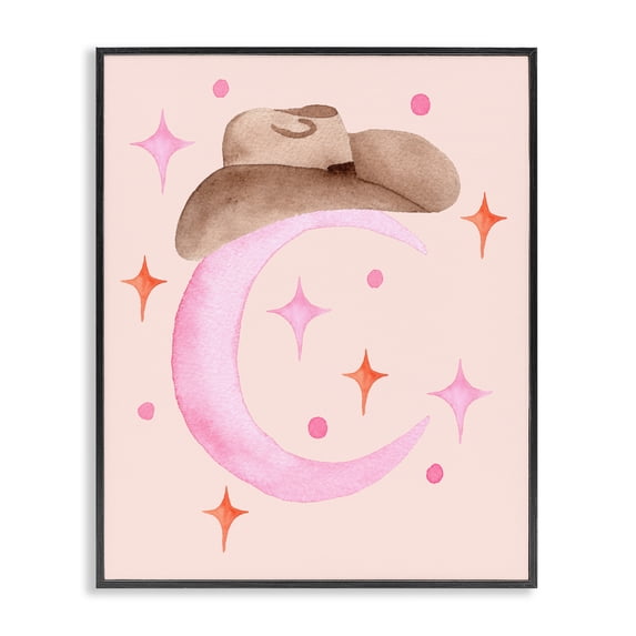 Moon Cowgirl Hat Black Framed Giclee Art, design by Nina Jacobs