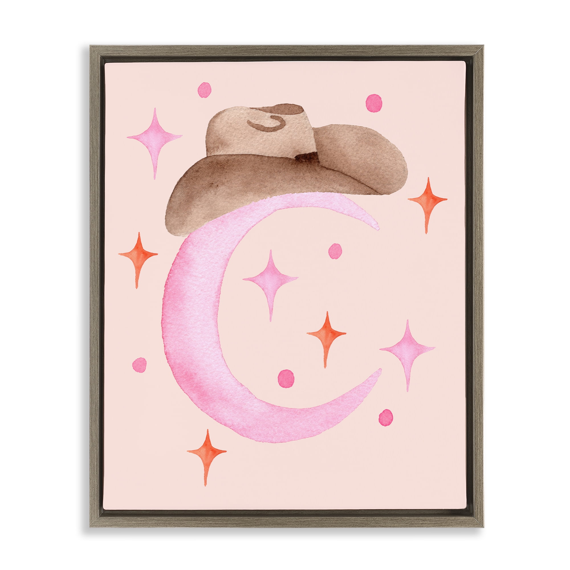 Moon Cowgirl Hat Brown Framed Floater Canvas Wall Art, design by Nina Jacobs