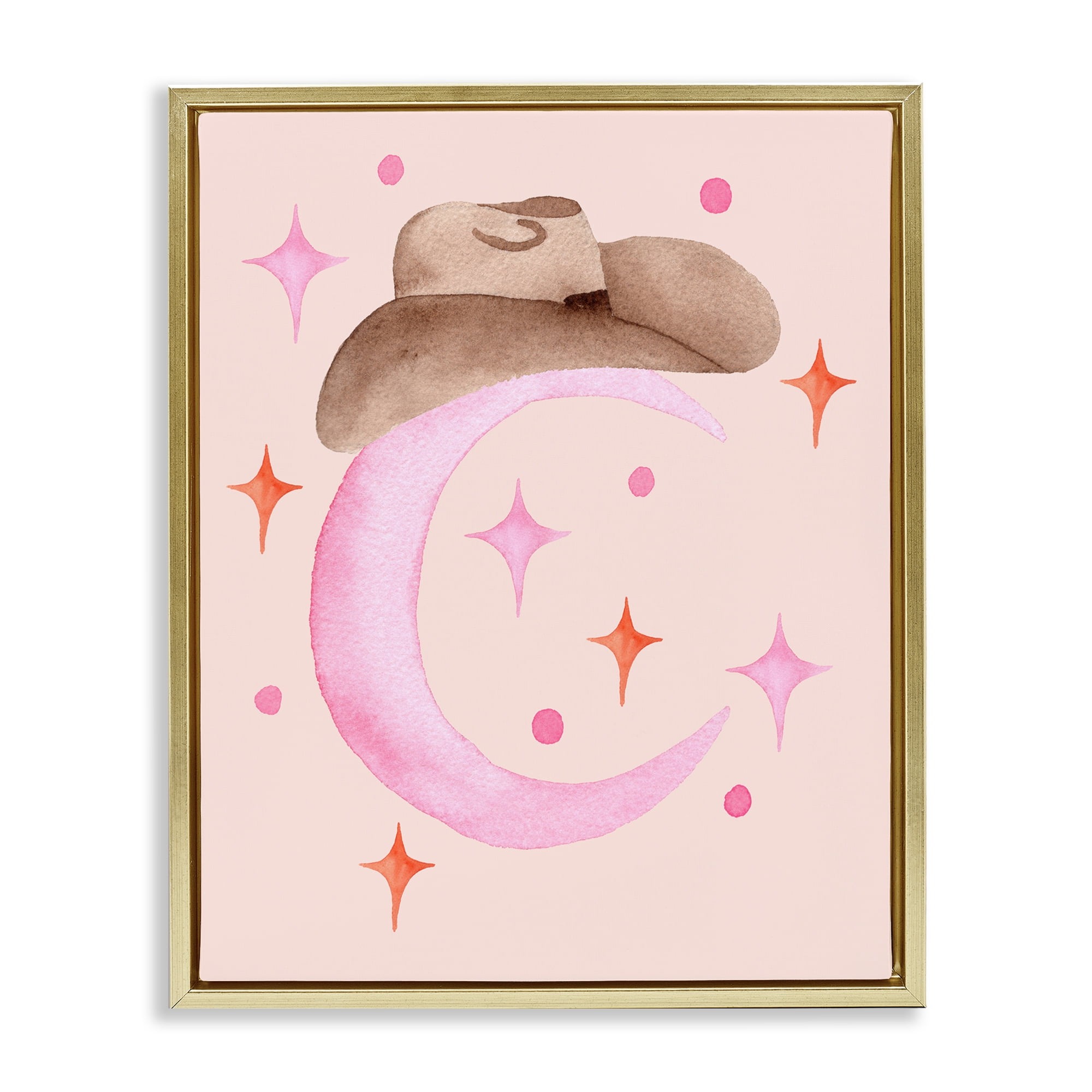 Moon Cowgirl Hat Gold Framed Floater Canvas Wall Art, design by Nina Jacobs