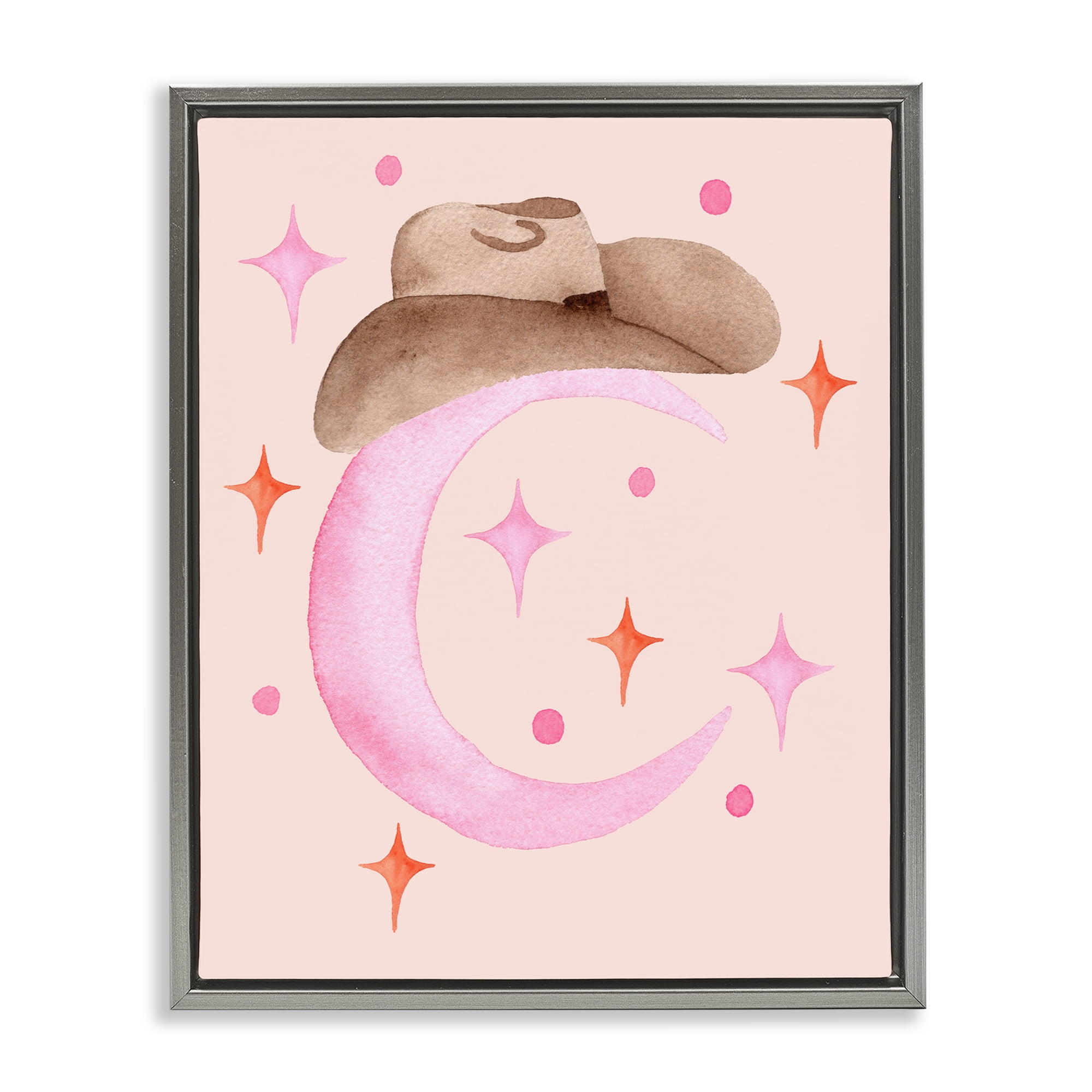 Moon Cowgirl Hat Gray Framed Floater Canvas Wall Art, design by Nina Jacobs