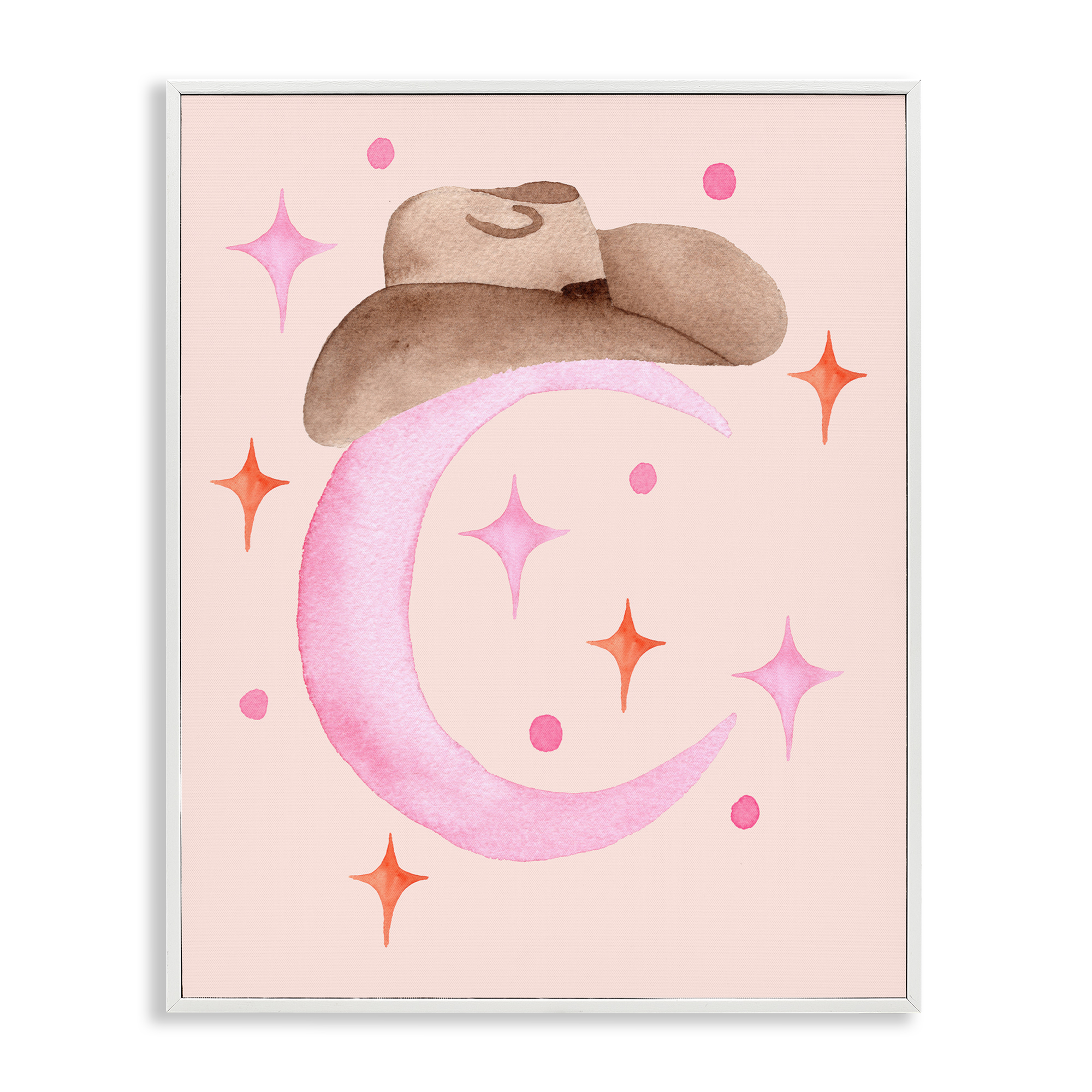 Moon Cowgirl Hat White Framed Giclee Art, design by Nina Jacobs