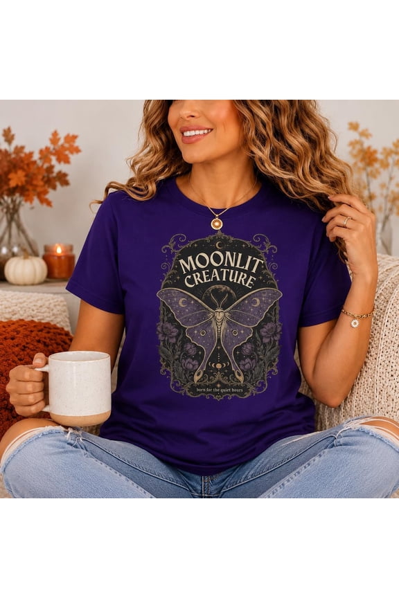 Moon Creature Shirt, Gothic Moth T-Shirt, Celestial Moon Tee, Dark Cottagecore Shirt, Vintage Moth Graphic Tee, Born For The Quiet Hours