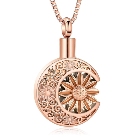 Moon Cremation Necklace Sunflower Urn Necklace for Ashes Stainless Steel Ashes Pendant for Women Men Keepsake Memorial for Jewelry