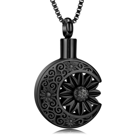 Moon Cremation Necklace Sunflower Urn Necklace for Ashes Stainless Steel Ashes Pendant for Women Men Keepsake Memorial for Jewelry
