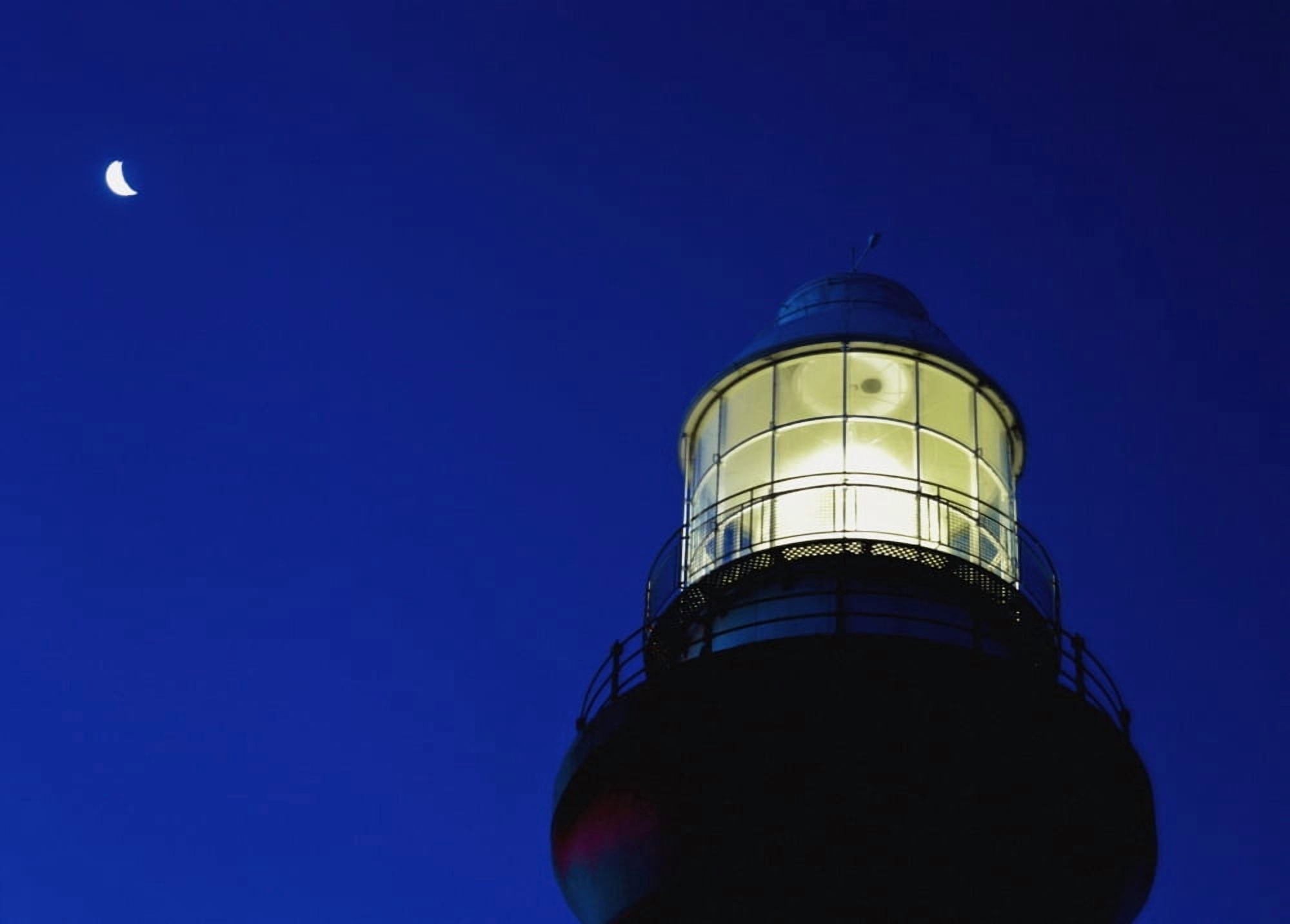 Moon Crescent Above Lighthouse At Dusk Low Angle View Close Up Canvas Art - Ian Cumming Design Pics (18 x 13)