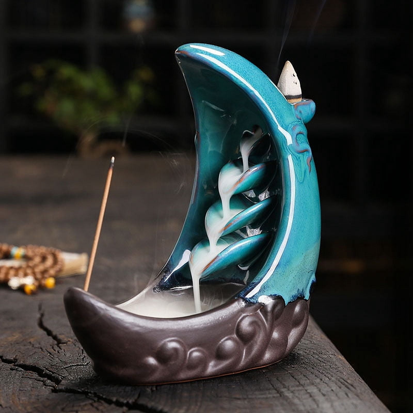 Moon Crescent Ceramic Incense Stick Holder Burner Aromatherapy Flowing Smoke Home Decor