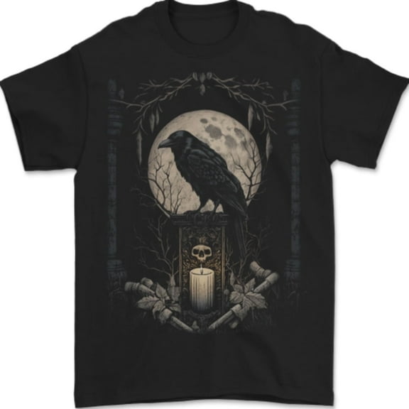 Moon & Crow Gothic Goth Vikings Skull Raven Mens T-Shirt 100% Cotton