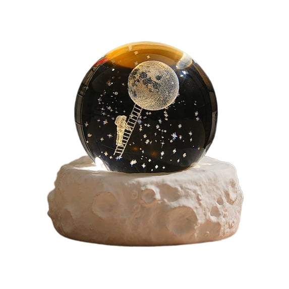 Moon Crystal Ball Night Light 3 Colors LED with USB Power Galaxy/Moon Pattern Desktop Decor Unique Gift for Girls/Women (Patterns Heart, Galaxy, Moonlanding, Moon