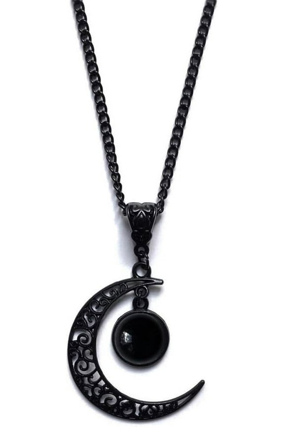 Moon Crystal Pendant Necklace Delicate Gothic Rhinestone Black Chain Link Choker Aesthetic Geometric Halloween Accessories Jewelry Gift for Women