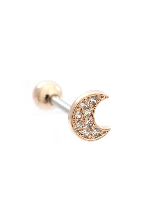 Moon Cubic Zirconia Design Ear Cartilage Barbell 16g Surgical Steel- Sold Each