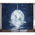 thumbnail image 1 of Ambesonne Moon Curtains 2 Panel Set, Moon Setting over Sea, 108" x 84", Night Blue White, 1 of 3
