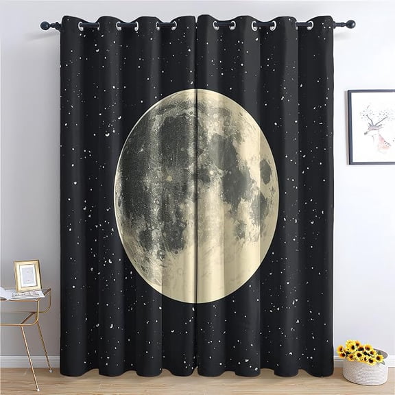Moon Curtains for Bedroom, Starry Sky Blackout Curtains for Living Room, Stars Window Curtains & Home Decor, Thermal Insulated Grommet Drapes 53"W x 96"L (Pack of 2)
