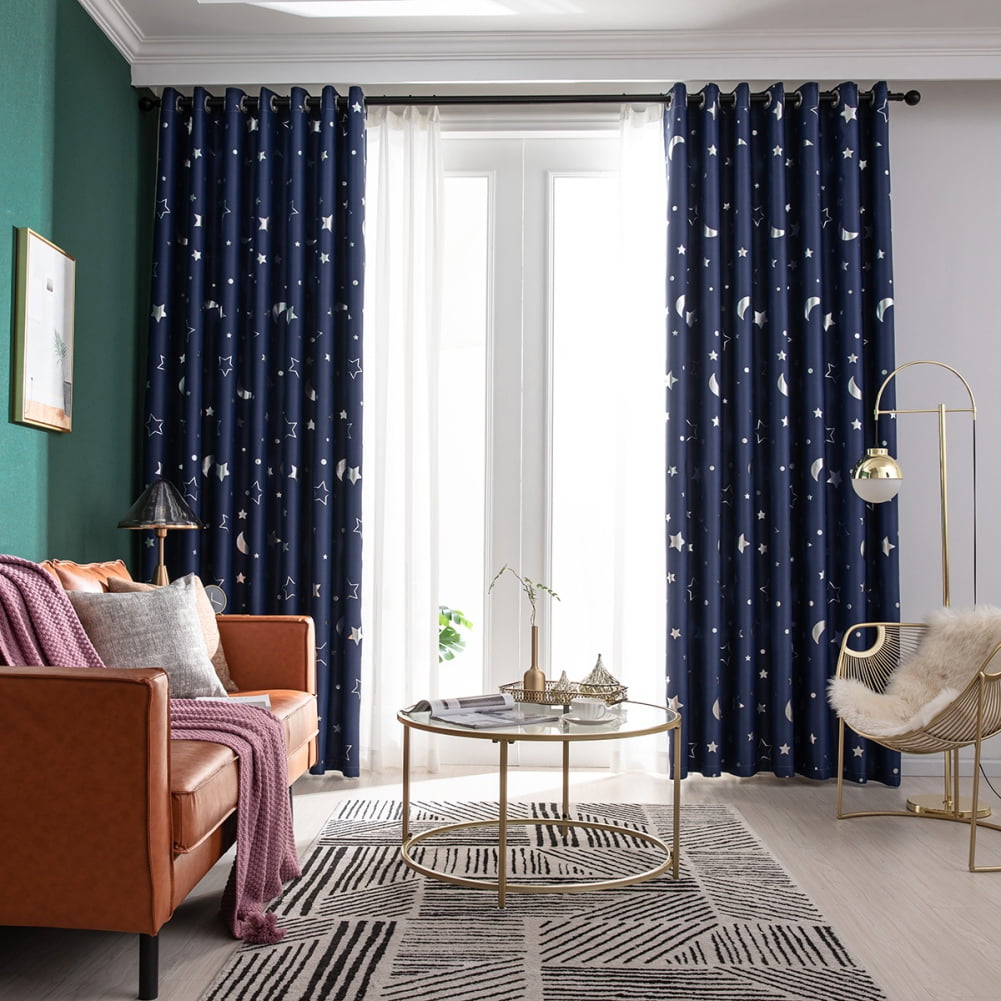 Moon Curtains Star Curtains Navy Star Blackout Curtains for Kid's Bedroom -  Grommet Thermal Insulated Room Darkening Printed Curtains for Living Room  NavyBlue 100*200cm - Walmart.com, image size:1001x1001