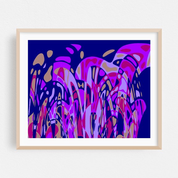 Moon Dance - Digital Art Abstract Modern Art Psychedelic Surrealism Pattern Geometric Oak Framed Wall Art Print 9 x 12 inches