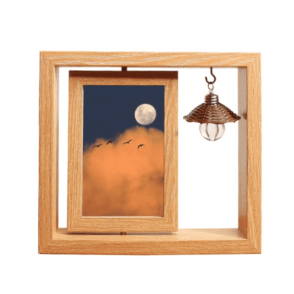 Moon Dark Night Clouds Art Deco Fashion Wooden Rotating Picture Photo Frame 4x6