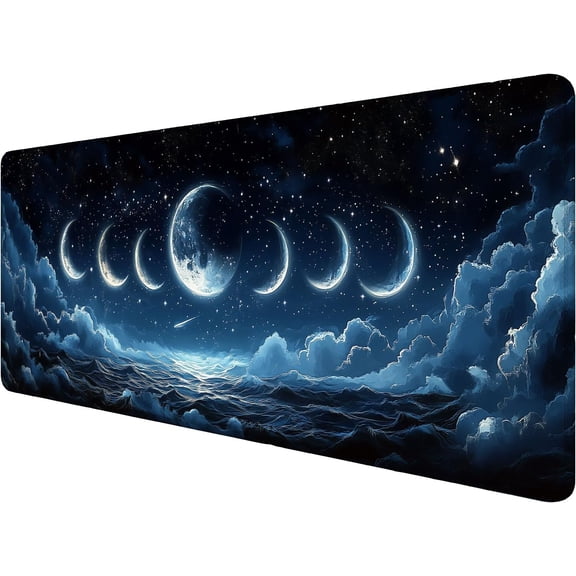 Moon Desk Mat Gaming Mouse Pad 31.5 x 11.8 Inch Moon Phases Clouds Stars Fantasy Night XL Mouse Pad Large Mousepad Extended Laptop Keyboard Mat Gaming Desk Pad Mouse Mat