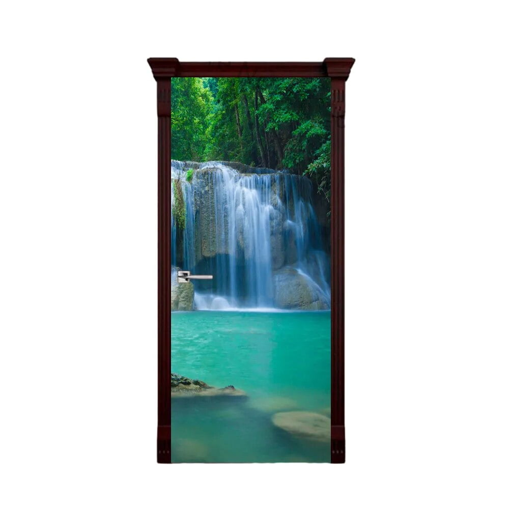 Moon Door Sticker 3d Diy Waterfall Sun Forest Wallpaper Living Room Art ...