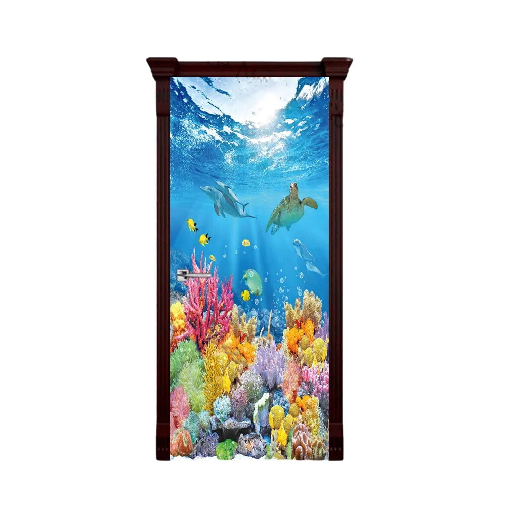 Moon Door Sticker 3d Diy Waterfall Sun Forest Wallpaper Living Room Art