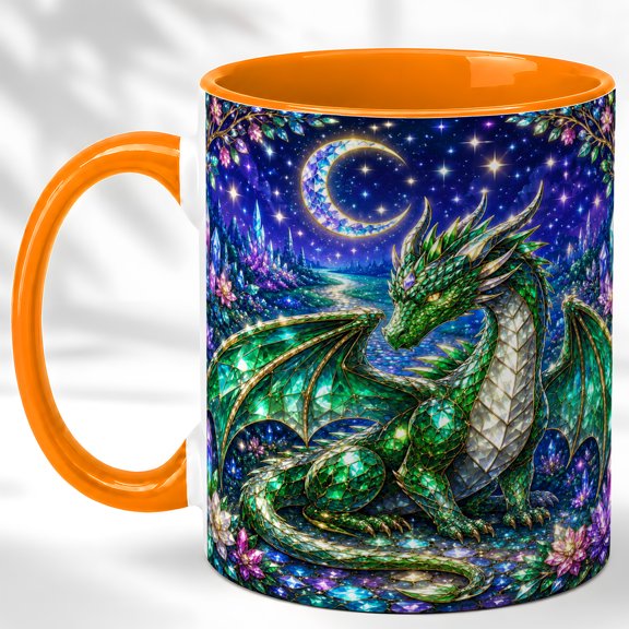 Moon Dragon Coffee Mug, Fantasy Dragon Mug, Ceramic 11 oz