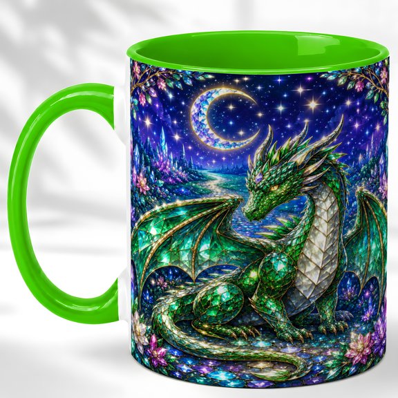 Moon Dragon Coffee Mug, Fantasy Dragon Mug, Ceramic 11 oz