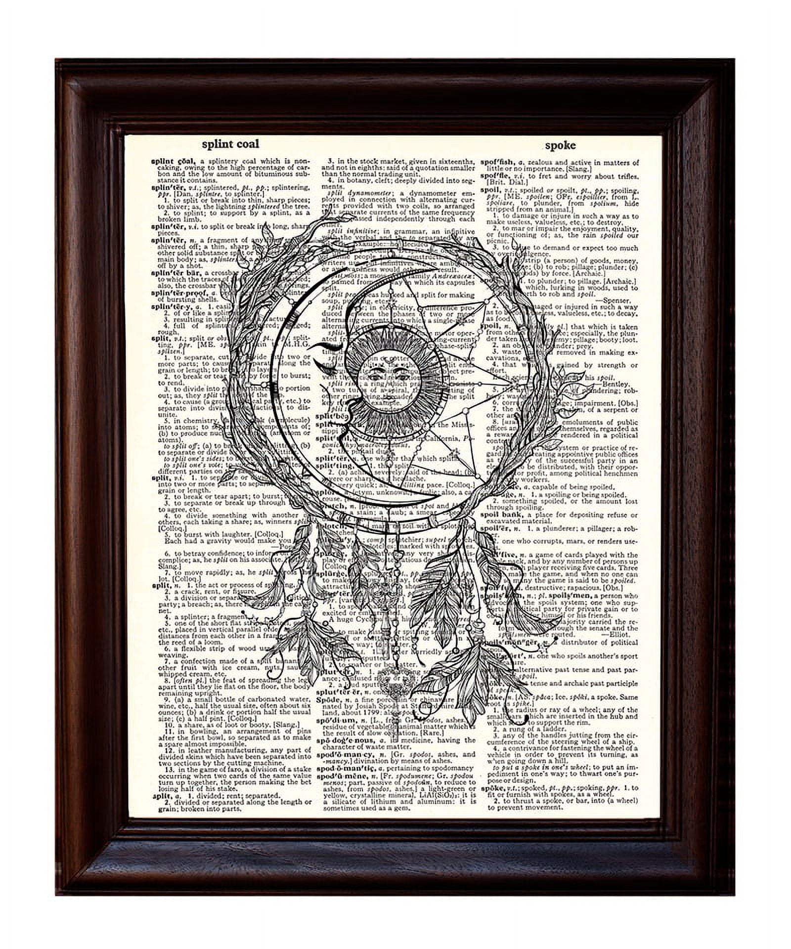 Moon Dream Catcher Dictionary Art Print Printed On Authentic Vintage