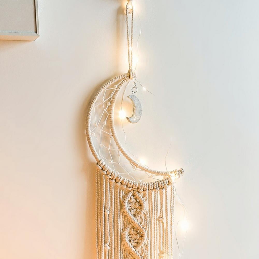 Everdij Macrame Boho Wall Hangings Tapestry Woven Rope LED Light String Moon Star Owl Dream Catcher Art Decor Hanging Tapestry Wall Art Decor for Room Home