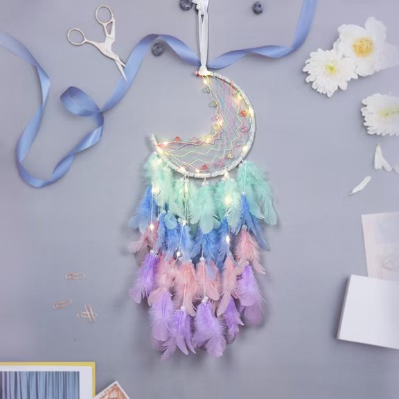 Moon Dream Catcher with Bell - Handmade Wind Chime, Home Door Decor, Car Hanging Ornament