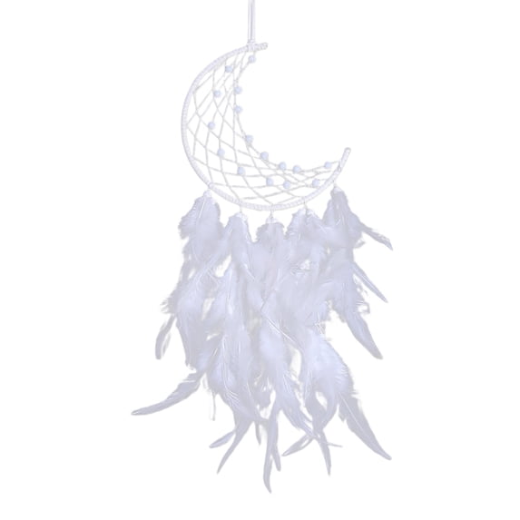 Moon Dream Catcher with Lights, White Celestial Wall Hanging Decor, Bohemian Dream Catcher with Feathers for Bedroom, Living Room & Girls Room Decor