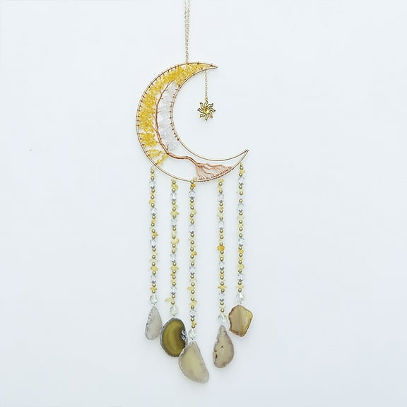 Moon Dream Catchers Agates Gemstone Wall Hangings Tree of Life Meditation Ornament Home Chakra Feng Crystals Decor Stone Idea Craft Gift for Kids Girls Boys Women Friends